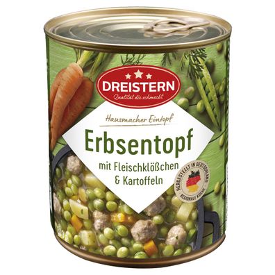 Dreistern Erbsen Eintopf mit Fleischklößchen und Schinken 800g