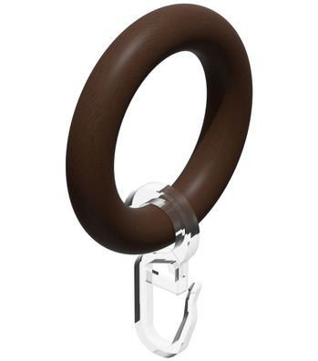 Interdeco Holz-Ringe mit Haken 48/32 mm für Stange 20 mm Ø Nussbaum