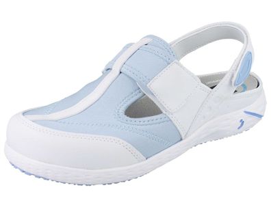Safety Jogger Aliza Damen Berufsschuhe Sandalen aus dehnbarem Lycra blau weiß