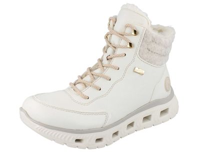 RIEKER Damen Schnürstiefelette weiß beige Kunstleder