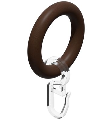 Interdeco Holz-Ringe mit Haken 42/26 mm für Stange 16 mm Ø Nussbaum