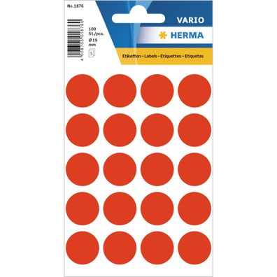 HERMA Markierungspunkt VARIO 19mm Papier leuchtrot 100 Etik./Pack