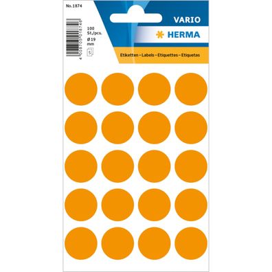 Herma Farbpunkte permanent haftend Ø 19 mm leuchtorange 100 Etik