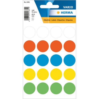 Herma Farbpunkte permanent haftend Ø 19 mm farbig sortiert 100 Etik