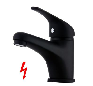 Niederdruck Waschtisch-Einhebelmischer mit Ablaufgarnitur, Farbe schwarz matt