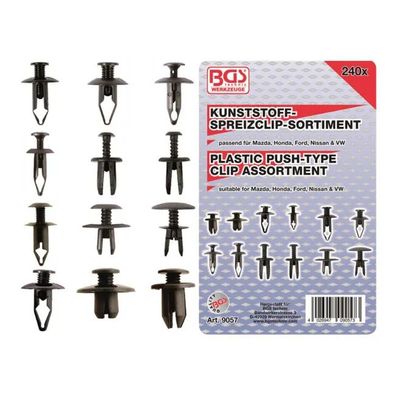 BGS-9057 Kunststoffspreizclip-Sortiment für Mazda, Honda, Ford, Nissan & VW, 240-tlg