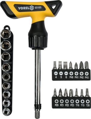 Ratschenschraubendreher T-Griff PH+PZ+Flach+Torx 25-teilig