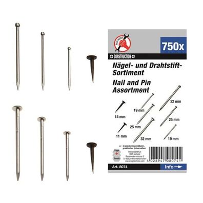 BGS-8074 Nagel-und Drahtstifte-Sortiment 750-tlg