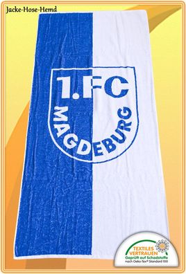 1. FC Magdeburg Duschtuch Badetuch Badestola Blau Weiß Logo Gr: 70x140 cm NEU