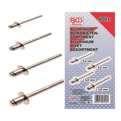 BGS 8058 Blindnieten Sortiment Popnieten Alu 400-tlg. im Sortimentkoffer