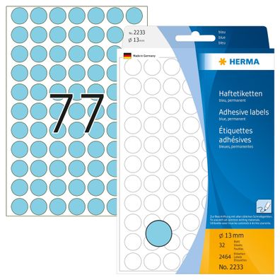 Herma Farbpunkte permanent Ø 13 mm blau 2464 Etik. Handbeschriftung