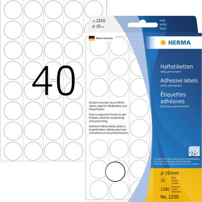 HERMA Markierungspunkt 19mm Papier weiß 1.280 Etik./Pack