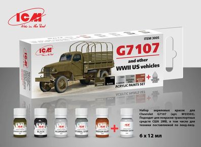 ICM 3005 Acrylic paint set for US WWII vehicles (G7107) 6 x12 ml - NEU