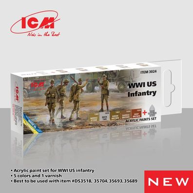 ICM 3024 Acrylic Paint Set for WWI US Infantry 6 x 12 ml - NEU