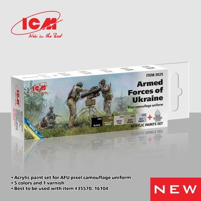 ICM 3025 Acrylic paint set Armed Forces of Ukraine (Pixel camouflage uniform 6 x 12
