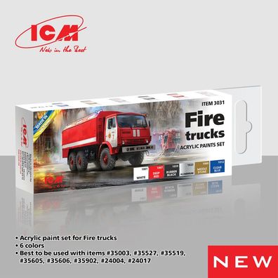 ICM 3031 Acrylic paint set for Fire trucks 6 x 12 ml - NEU