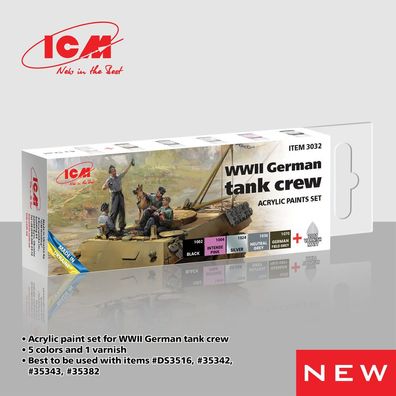 ICM 3032 Acrylic paint set for WWII German tank crew 6 x 12 ml - NEU