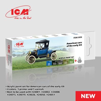 ICM 3058 Acrylic Paint Set for American cars of the early ?? 6 x12 ml - NEU