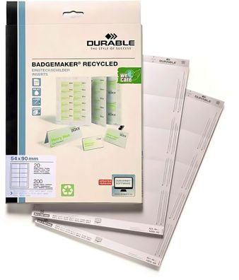 Durable Einsteckschild 54x90mm 200St ws A4 Bogen recycled