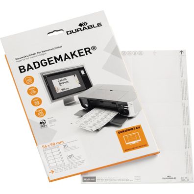 Durable Einsteckschild 54x90mm 200St ws A4 Bogen druckergeeignet