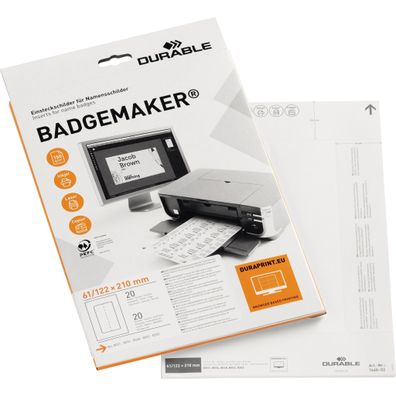 Durable Einsteckschild 61x210mm 20St ws A4 Bogen druckergeeignet