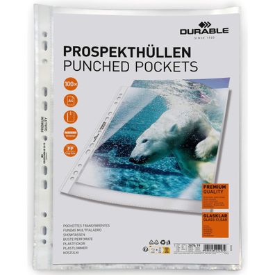 Durable Prospekthülle A4 80my tr 100St glasklar verpackt im Beutel