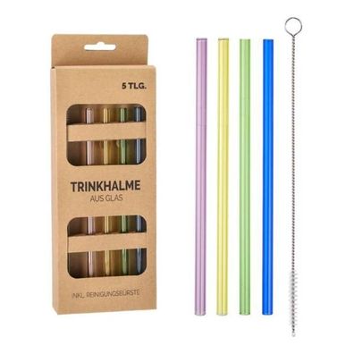 3x 4er Set Glastrinkhalm bunt mit Reinigungsbürste, 44577 3 Set
