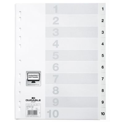 Durable Ordnerregister A4 PP 1-10 ws 10-tlg. geprägte Taben