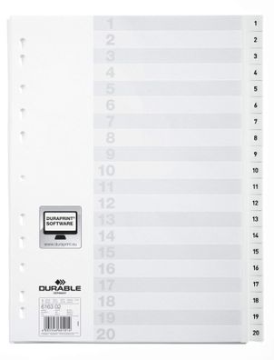 Durable Ordnerregister A4 PP 1-20 ws 20-tlg. geprägte Taben