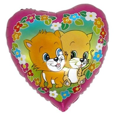 Kätzchen Herzform Folienballon 43 cm Luftballon Heliumballon Katzenbabys Katzen