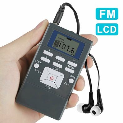 Mini FM Radio Taschenradio LC-Display Stereo Empfänger mit Kopfhörer Reiseradio