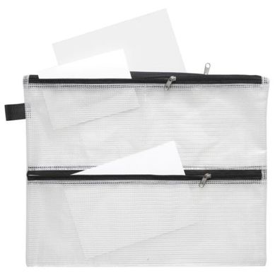 Sammelbeutel, A4, 3 Zusatzfächer, PVC klar gewebeverstärkt Zip schwarz