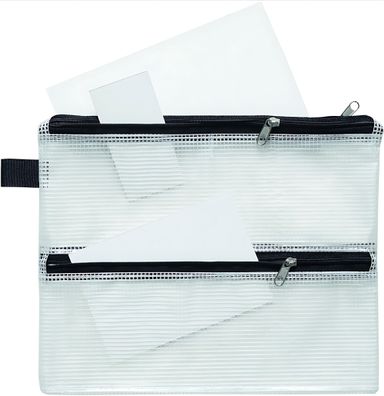 Sammelbeutel, A5, 3 Zusatzfächer, PVC klar gewebeverstärkt Zip schwarz