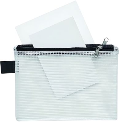 Sammelbeutel, A6, 2 Zusatzfächer, PVC klar gewebeverstärkt Zip schwarz