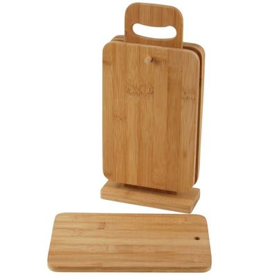 Bambus Schneidebrettchen 4er-Set + Ständer Schneidbrett Frühstücksbrettchen Brett
