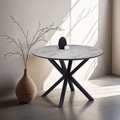 Esstisch Rund Ø 110 cm Wohnzimmertisch Tisch Esszimmertisch Metall Schwarz Grau