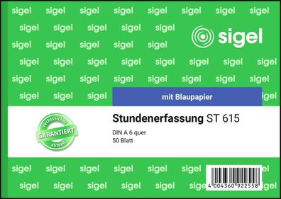 Sigel Stundenerfassung A6 50Bl ST615