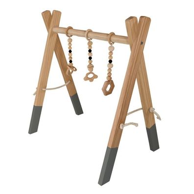 Spielbogen Baby aus Kiefernholz natur, klappbar mit Anhängern