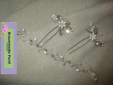 Braut Haarschmuck, Haarnadel, Kristall, Silberfaren