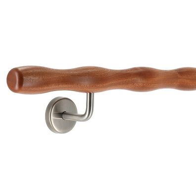 Holz Handlauf Mahagoni wellenförmig Ø 42 mm gewinkelte Edelstahl Handlaufhalter