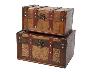 Deko Vintage Koffer 2-er Satz hochwertige Holztruhen Schatzkisten Retro L 28/20 cm