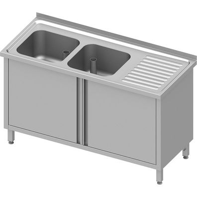 Stalgast Spülschrank mit Flügeltüren, 1500x600x850 mm, mit zwei Becken links, mit