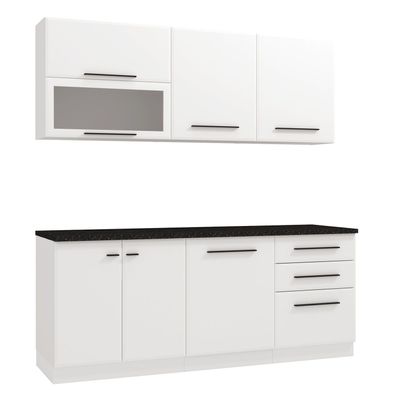 Moderne Küche Küchenzeile ohne Geräte 200 cm Weiß Einbauküche Singleküche Küchensc