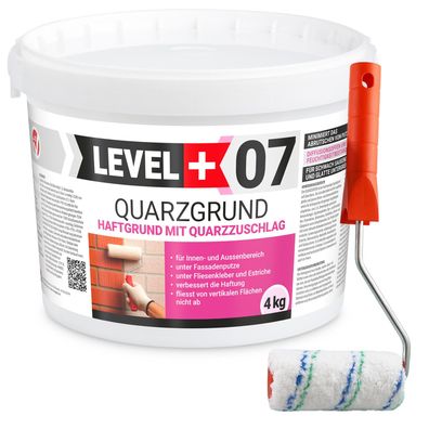 Quarzgrund 4Kg Haftgrund Weiß Frostbeständig + Streichroller 10cm Mikrofaser L+07