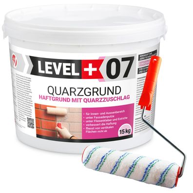Quarzgrund 15Kg Haftgrund Weiß Frostbeständig + Streichroller 25cm Mikrofaser L+07