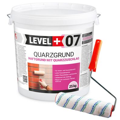 Quarzgrund 25Kg Haftgrund Weiß Frostbeständig + Streichroller 25cm Mikrofaser L+07