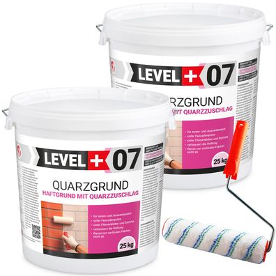 Quarzgrund Haftgrund 50Kg Weiß Frostbeständig + Streichroller 25cm Mikrofaser L+07