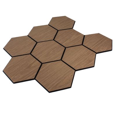 Akustikpaneel mit Holzfurnier Hexagon in Black Walnut - 727x600 mm - mit PET-Filz