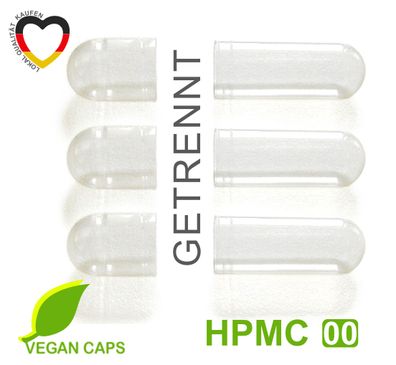 Leerkapseln • HPMC transparent leere Kapseln vegan Größe 00 • getrennte Hälften