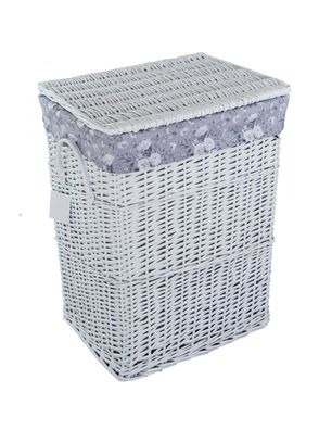 DVier Wäschekorb Wäschetonnen Wäschetruhe Weide weiß Blumenmuster rechteckig 60L